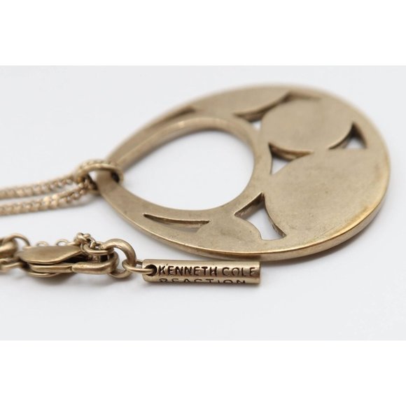 KENNETH COLE REACTION Antiqued Gold Tone Tear Drop Pendant Necklace 20" Boho - Picture 6 of 8